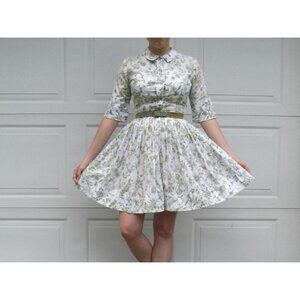 1950s Cos Cob shirt dress with RARE original belt and green nature print